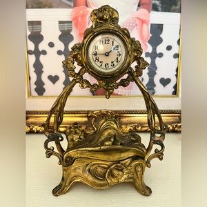 Antique Waterbury Art Nouveau Boudoir Clock & Jewelry Casket (1890s-1910s)